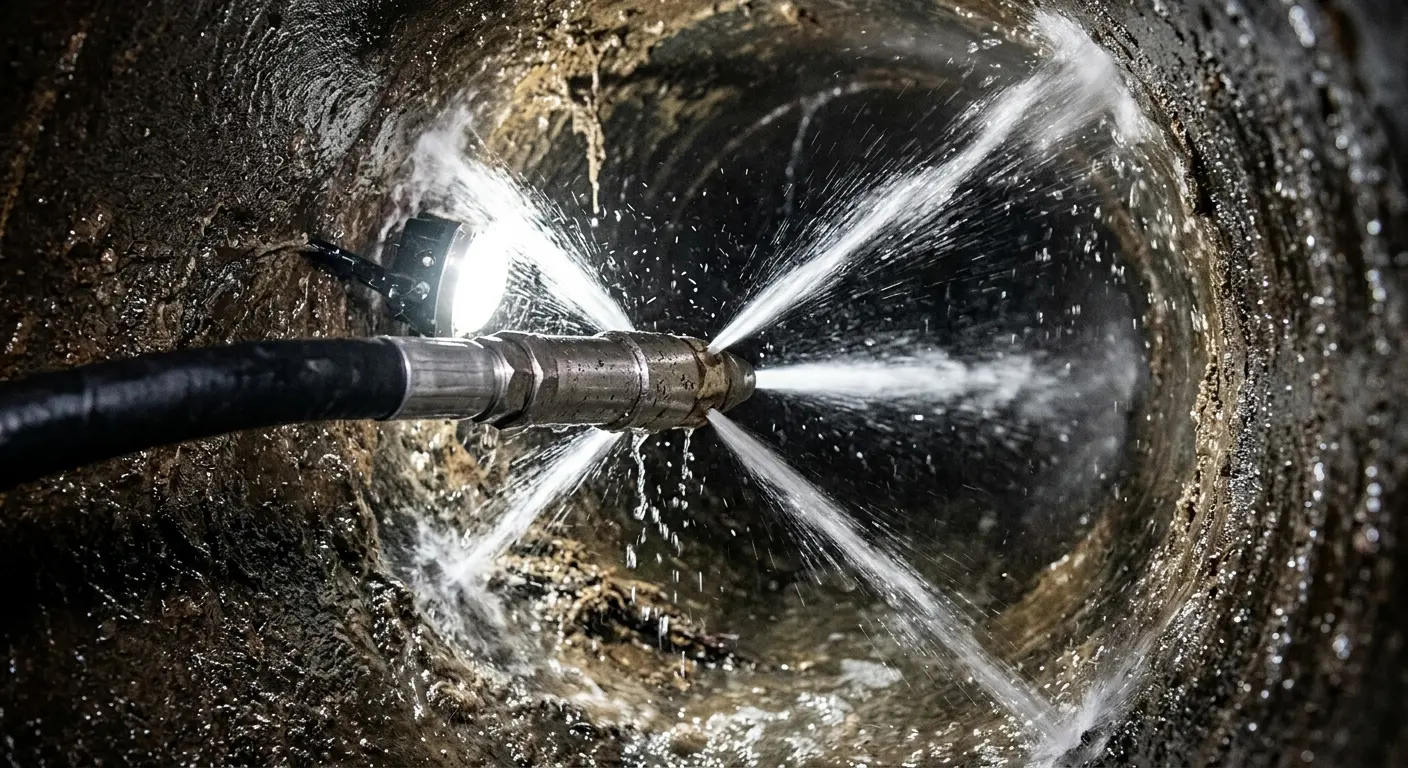 High-pressure hydro jetting nozzle cleaning sewer pipe for Sewer Line Relining in Mount Vista
